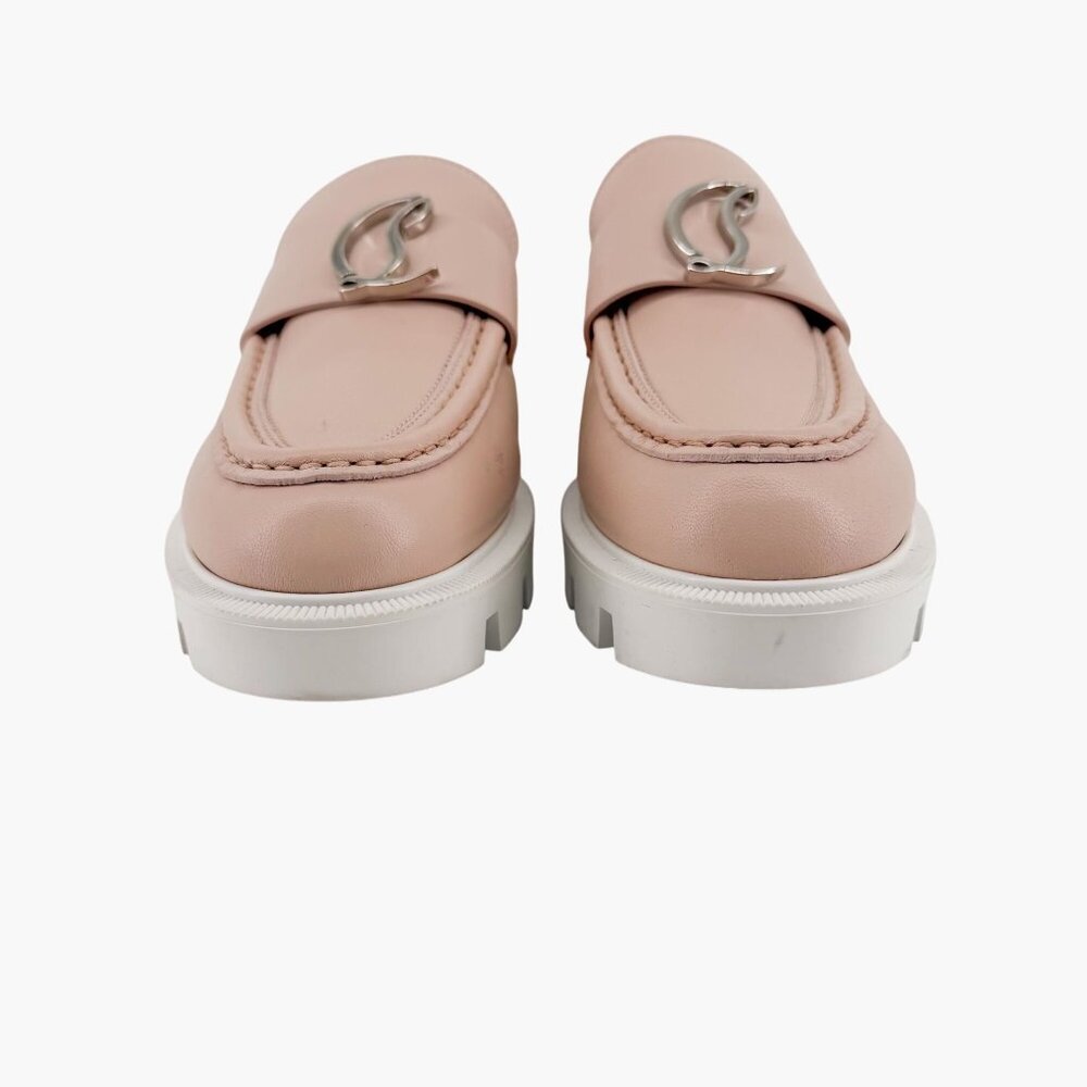 Christian Louboutin CL Moc Lug Leather Loafers Nude Beige Size 37 US 7 Women's - Picture 5 of 15